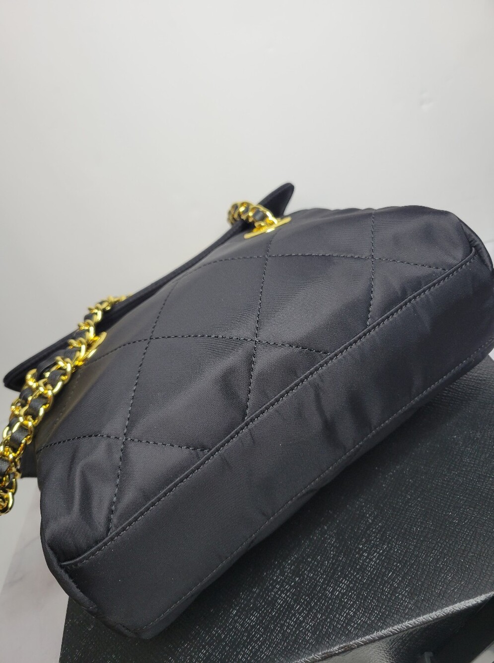 GWP Prada Black Quilted Tessuto Nylon Chain Bag 9"x8", New In Box - Picture 15 of 15